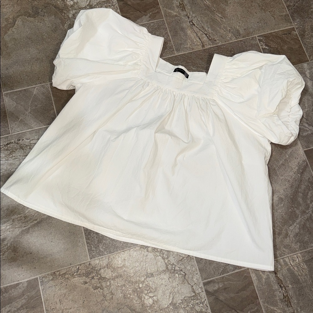 White Puff Sleeve Square Neck Womens Top - Brand NWOT